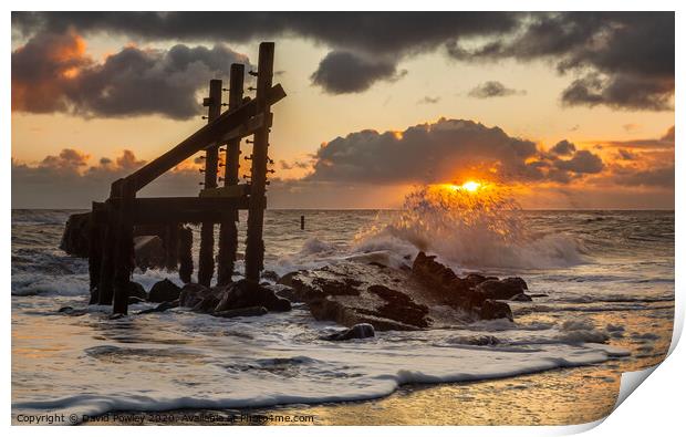 Sunrise on Happisburgh Beach Print by David Powley