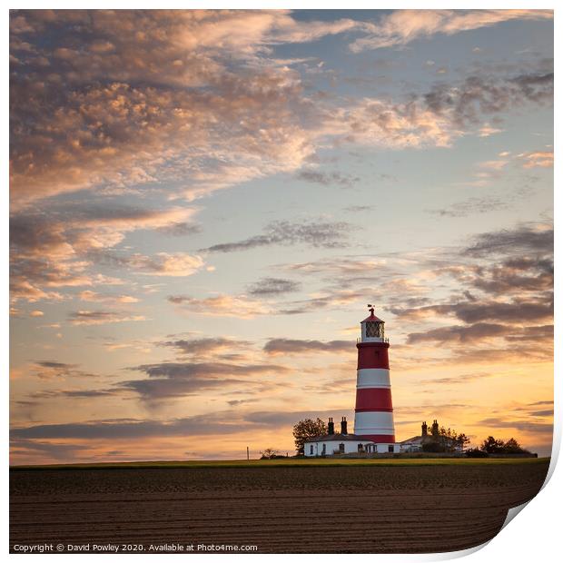 Sunset clouds over Happisburgh Lighthouse Print by David Powley