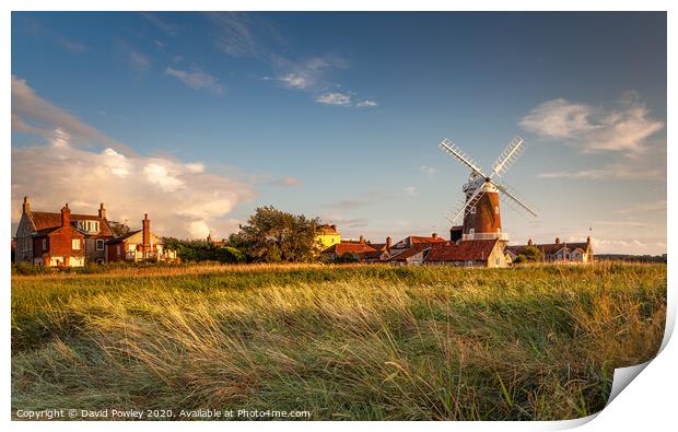 Evening light over Cley Mill Print by David Powley