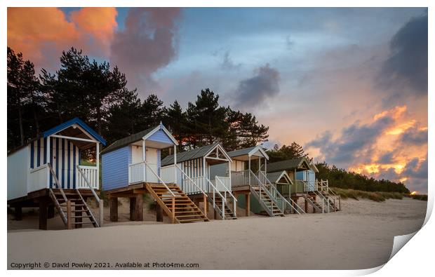 Wells Beach Hut Sunset Norfolk Print by David Powley