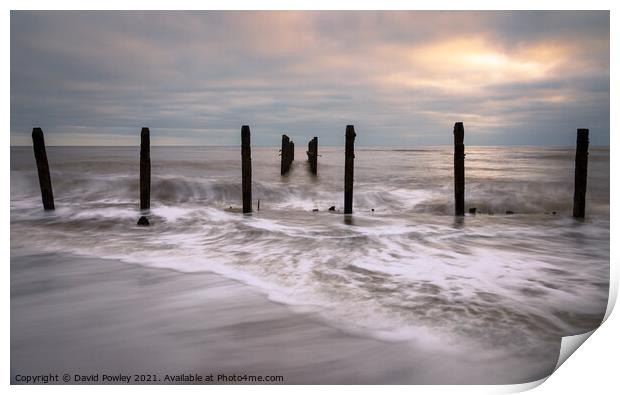 Dawn on the Beach at Happisburgh Norfolk Print by David Powley