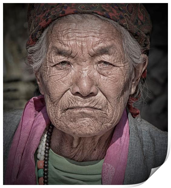 Old Nepalese Lady Print by Caroline Claye