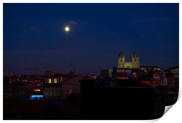 Full moon over Porto Print by Theo Spanellis