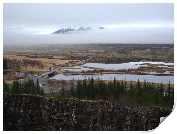 Þingvellir valley of tectonic plates, Iceland Print by Theo Spanellis