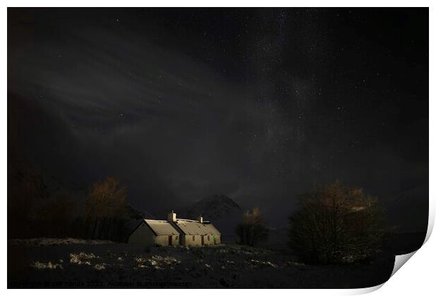 Black rock cottage at night Print by Scotland's Scenery