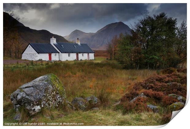 Black rock cottage, Glencoe. Print by Scotland's Scenery