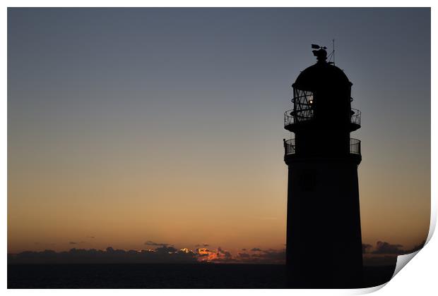 Sun Set with silhouette of Rua Reidh Lighthouse Print by Christopher Stores