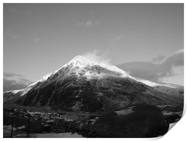 Black and White mountain in Snowdonia Print by Christopher Stores