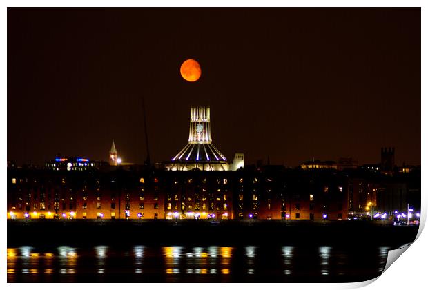 Liverpool Catholic Cathedral with Moon in the background Print by Christopher Stores