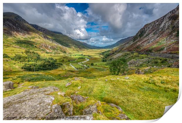 View down Wales' beautiful Ogwen Valley. Print by Clive Ingram