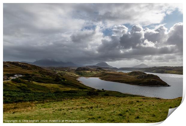 Assynt view of loch and mountains Print by Clive Ingram