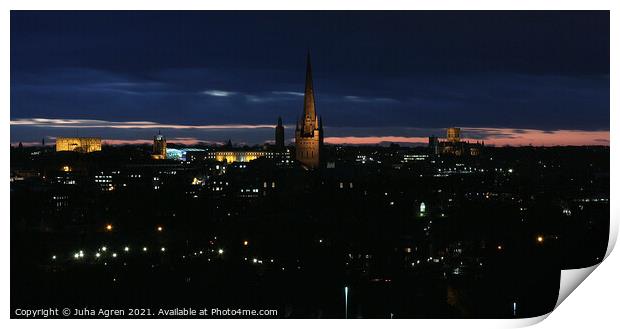 Norwich Skyline Cathedral and Castle After Dark Print by Juha Agren