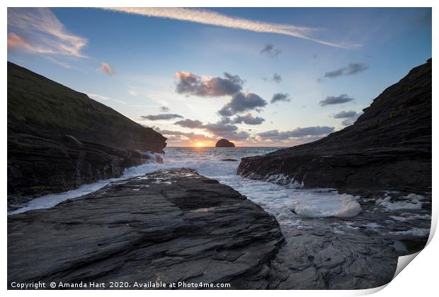 Sunset at Trebarwith Strand Print by Amanda Hart