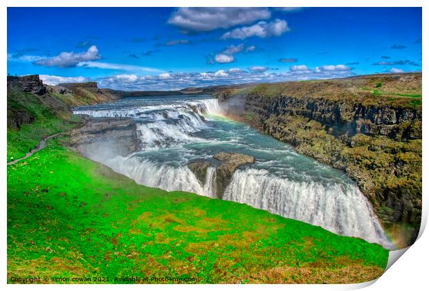 Gullfoss waterfall Iceland Print by simon cowan