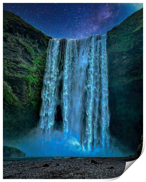 Skógafoss waterfall Iceland Print by simon cowan