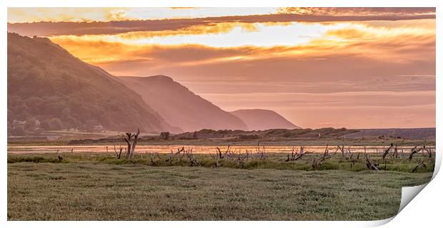 Late Summer Sunset Across Porlock Marsh Print by Shaun Davey