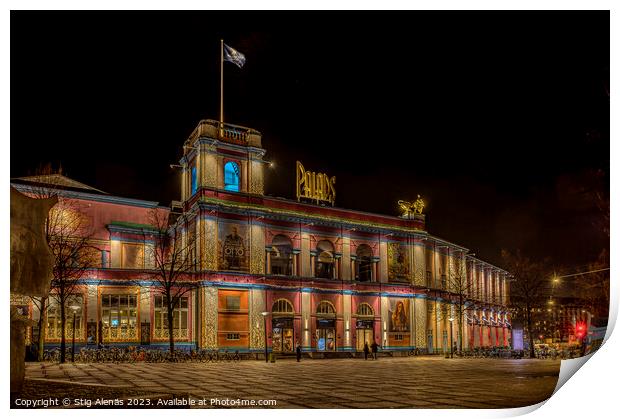 The colourful Palads Cinema in Copenhagen at night Print by Stig Alenäs