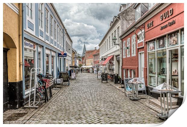 Shopping street  with many different stores in Ebe Print by Stig Alenäs