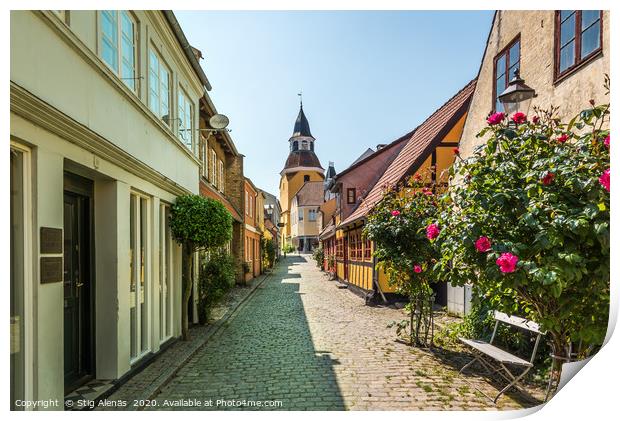 A picturesque alleyway with cobblestones and red r Print by Stig Alenäs