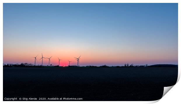 windmills in the sunset over the plain Print by Stig Alenäs