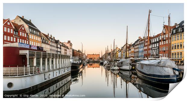Sunrise over the calm water at Nyhavn harbor  in C Print by Stig Alenäs