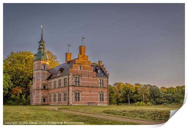 Frederiksborg Bath House Castle on a green lawn Print by Stig Alenäs