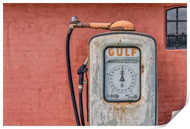 a rusty abandoned gas pump for Gulf petrol Print by Stig Alenäs