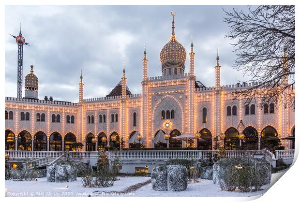 Christmas time at the Moorish  Palace  in Tivoli gardens Copenha Print by Stig Alenäs