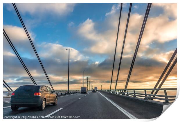 Traffic on the bridge between Sweden and Denmark Print by Stig Alenäs