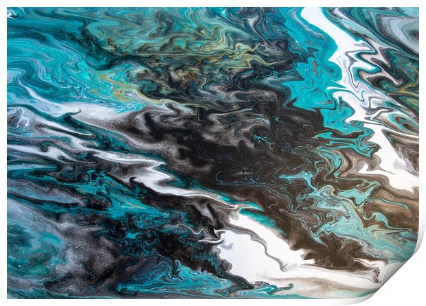 Deep Sea Acrylic Pour  Print by Julie Chambers