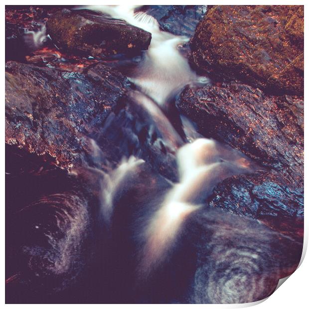  Waterfall, box, rock. Print by Steve Taylor