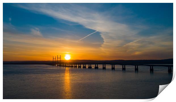 Sunset over the Severn Bridge Print by John Hudson