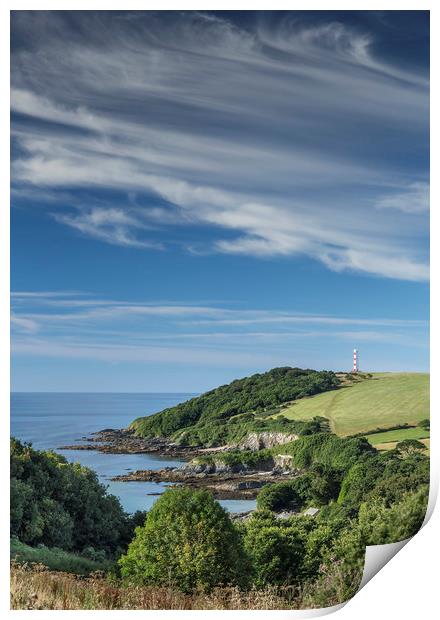 Blue Skies over Gribbin Head, Cornwall Print by Mick Blakey