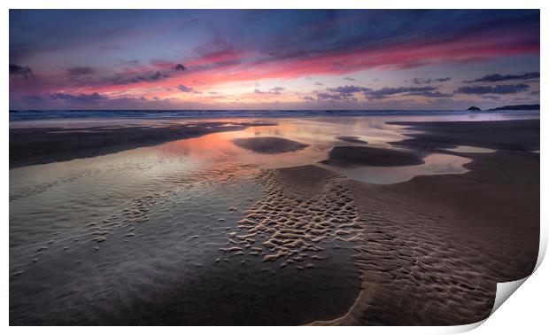 Sunset, Perran Sands, Cornwall Print by Mick Blakey
