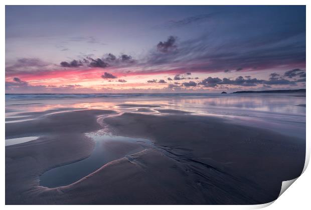 Sunset at Low Tide, Perran Sands Print by Mick Blakey