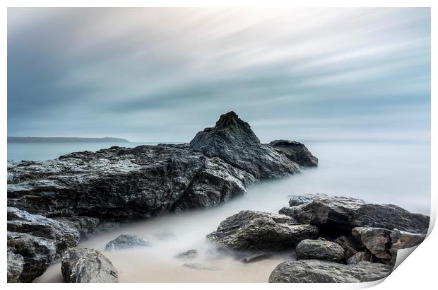 Rock Formations on beach, Carlyon Bay, Cornwall Print by Mick Blakey