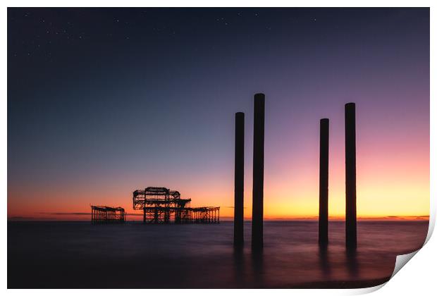 Brighton West Pier, Sundown Print by Mark Jones