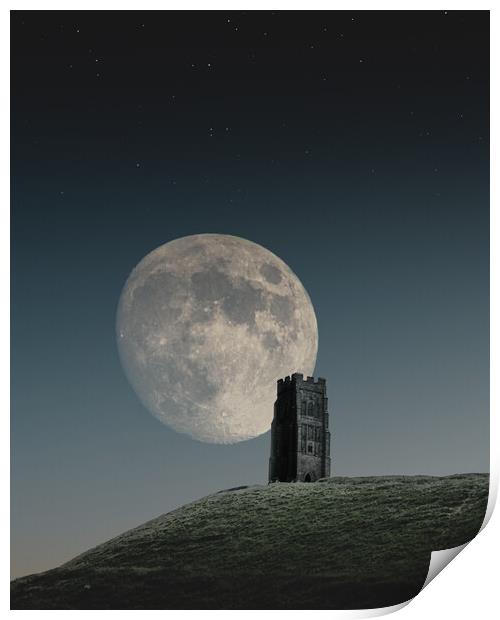 Moonrise at Glastonbury Tor Print by Mark Jones