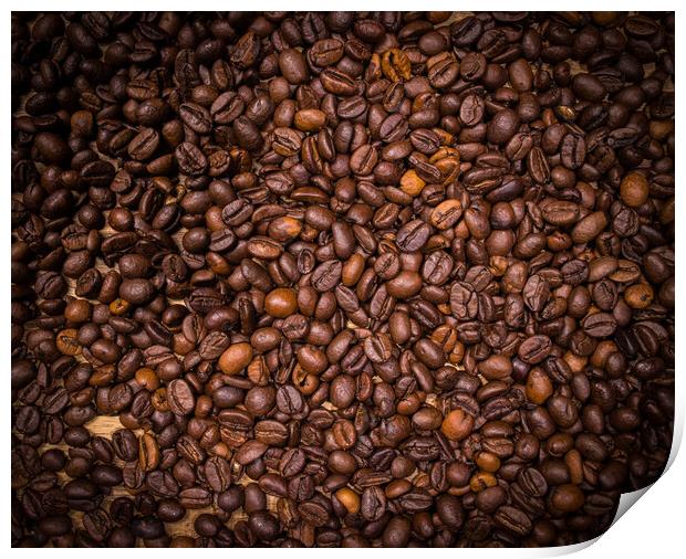 Coffee beans as background picture - top down view Print by Erik Lattwein