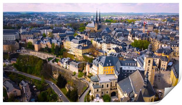 Aerial view over the city of Luxemburg with its beautiful old town district Print by Erik Lattwein