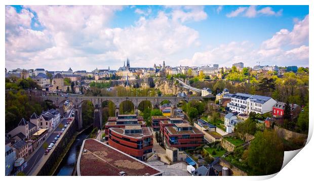 Typical view over the city of Luxemburg Print by Erik Lattwein