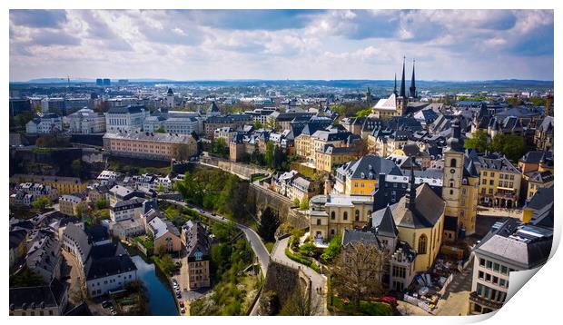 The historic buildings in the city of Luxemburg from above Print by Erik Lattwein