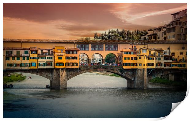 Famous Ponte Vecchio Bridge in Florence Print by Erik Lattwein