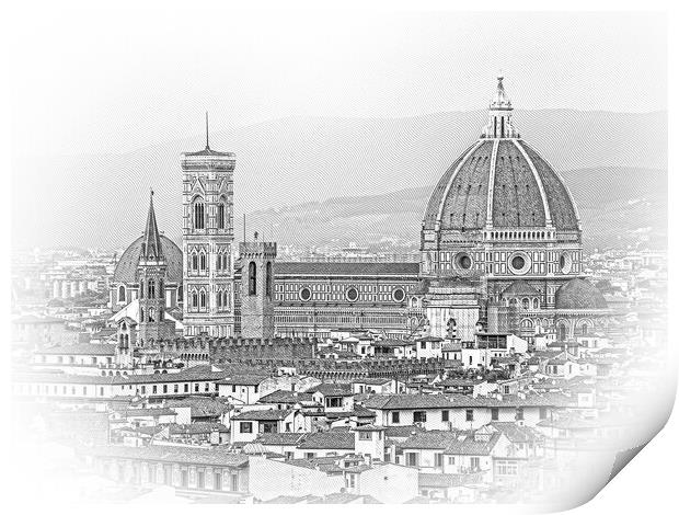 Cathedral of Santa Maria del Fiore in Florence on Duomo Square - Print by Erik Lattwein
