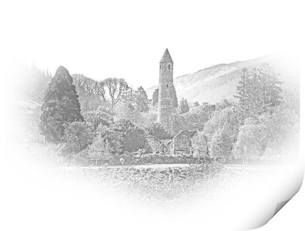 The famous ancient monasty of Glendalough in the Wicklow Mountai Print by Erik Lattwein