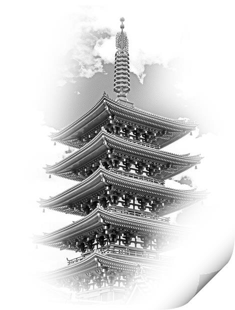 Wonderful pagoda tower at Senso Ji Temple in Tokyo Asakusa Print by Erik Lattwein