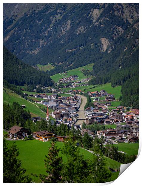 Aerial view over the village of Soelden in Austria Print by Erik Lattwein