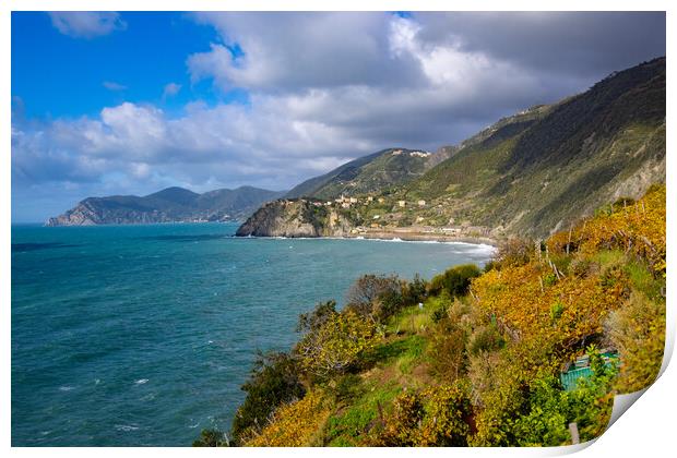 Beautiful coast of Cinque Terre in Italy on a sunny day Print by Erik Lattwein