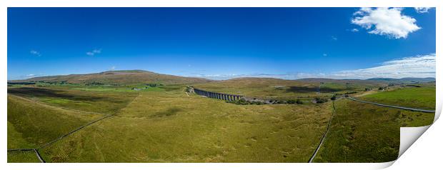 Ribblehead Viaduct in the Yorkshire Dales National park - panoramic aerial view Print by Erik Lattwein