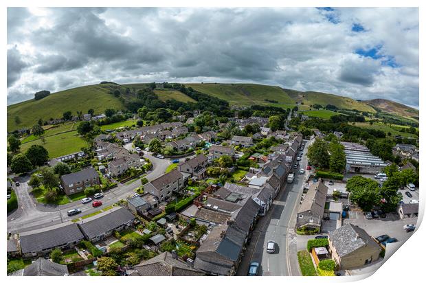 Wide angle view over the village of Castleton in the Peak District Print by Erik Lattwein